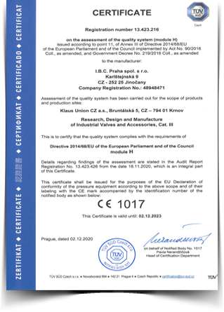 Certifikát PED IBC Praha (EN)